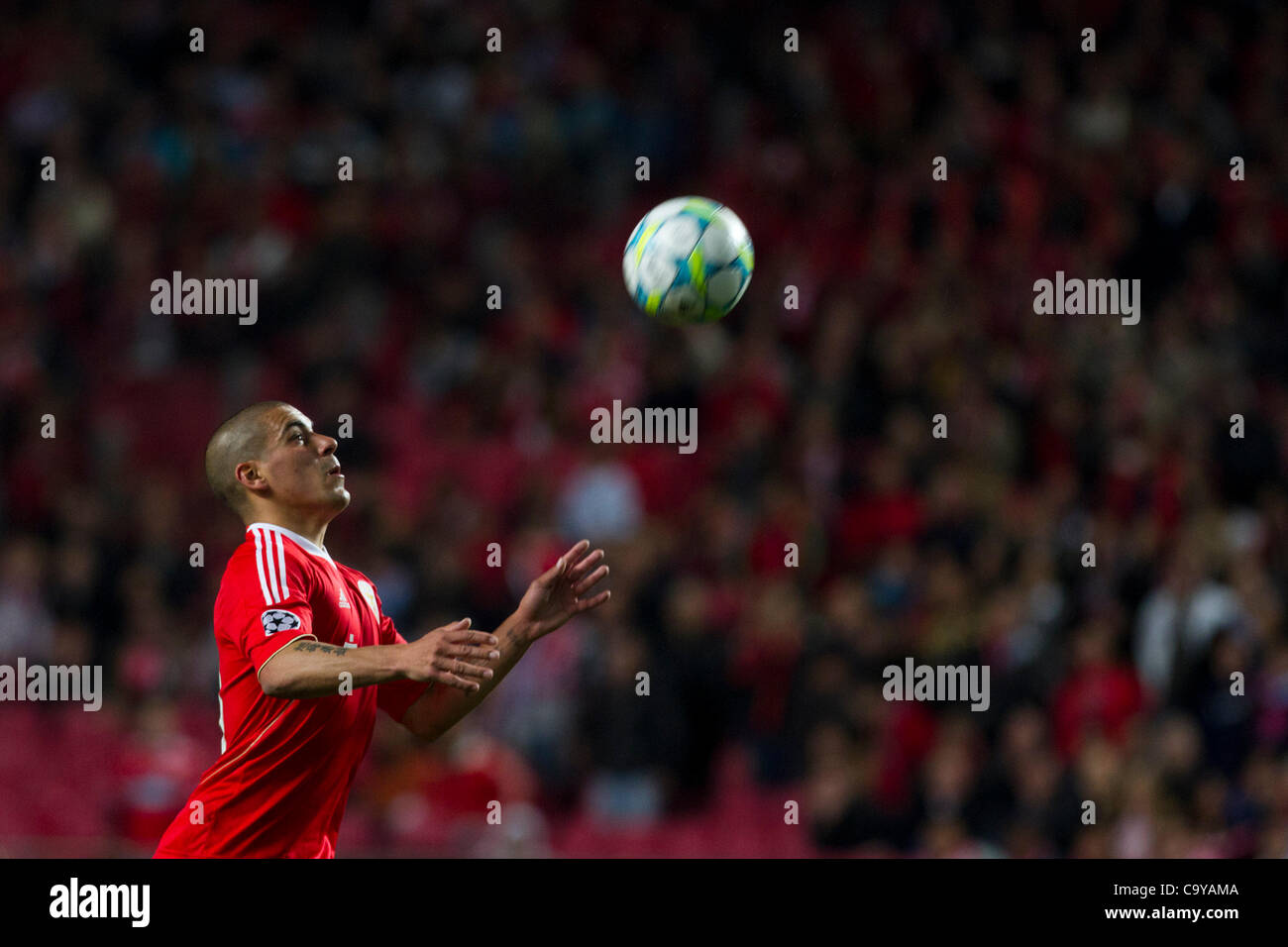 6 March 2012 - Lisbon, Portugal -   Maxi Pereira SL Benfica Defender   during the game between Portugal SL Benfica and Russia FC Zenit St Petersburg for second leg of the Round of 16 (1/8th finals), of the Uefa Champions League at Luz Stadium, in Lisbon.  Photo Credit: Pedro Nunes Stock Photo