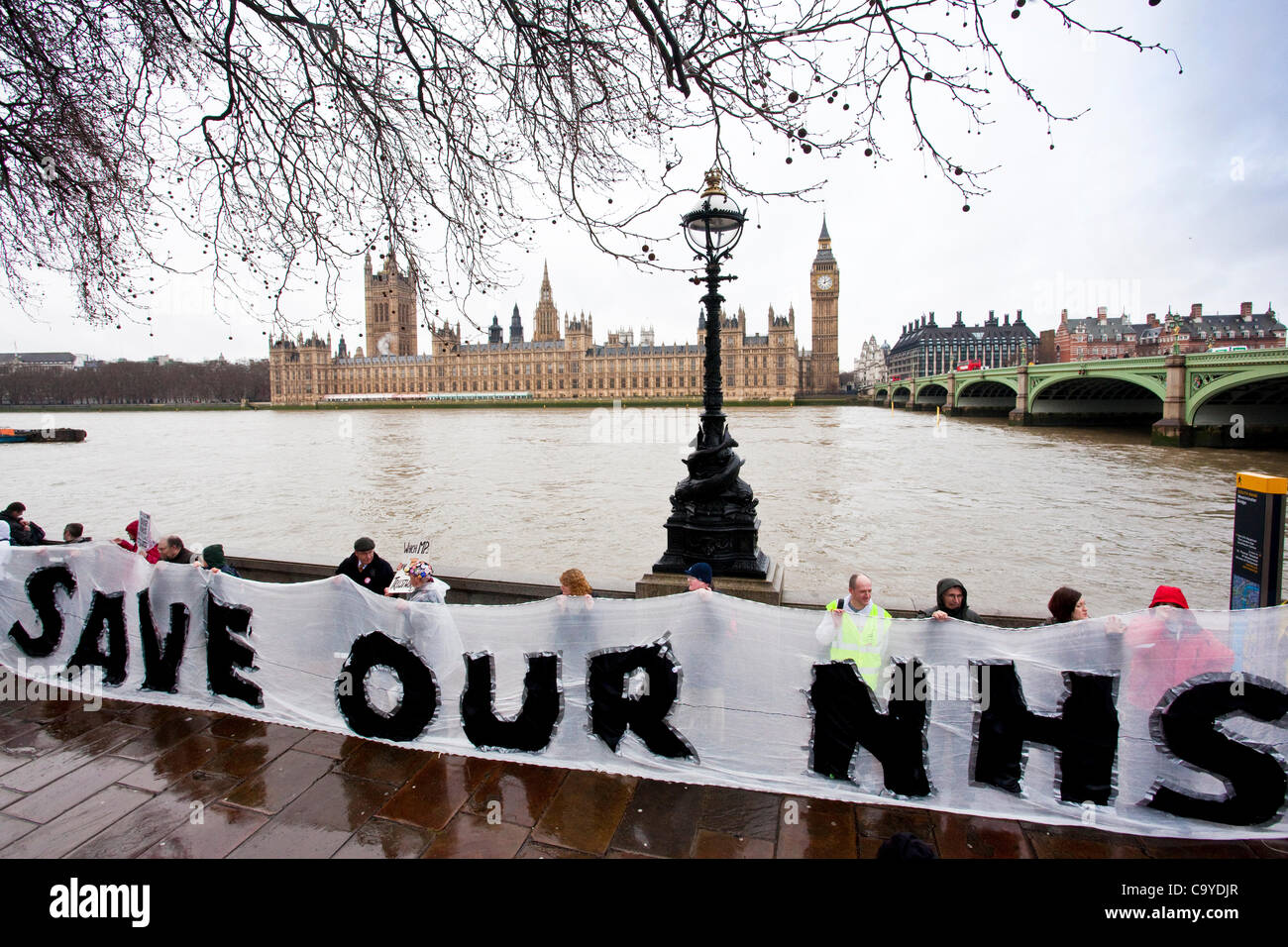 Westminster, London, UK.07.03.2012. Picture shows Protests Against the NHS Health and Social Care Bill which is returned to the House of Lords today to discuss new amendments by Health Secretary Andrew Lansley. Stock Photo