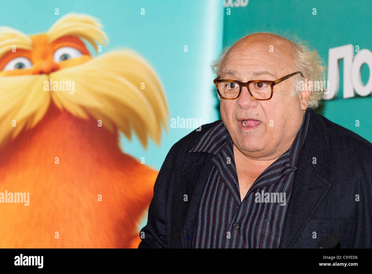 March 6, 2012 - Moscow, Russia - March 06,2012.Moscow,Russia. Pictured: American actor Danny De Vito presents The Lorax 3D-CGI feature film in Moscow. (Credit Image: © PhotoXpress/ZUMAPRESS.com) Stock Photo