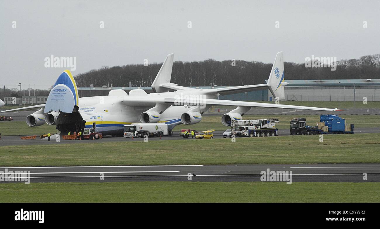 Prestwick, UK. 10/3/12 An Antanov 225, the biggest air cargo carrier in
