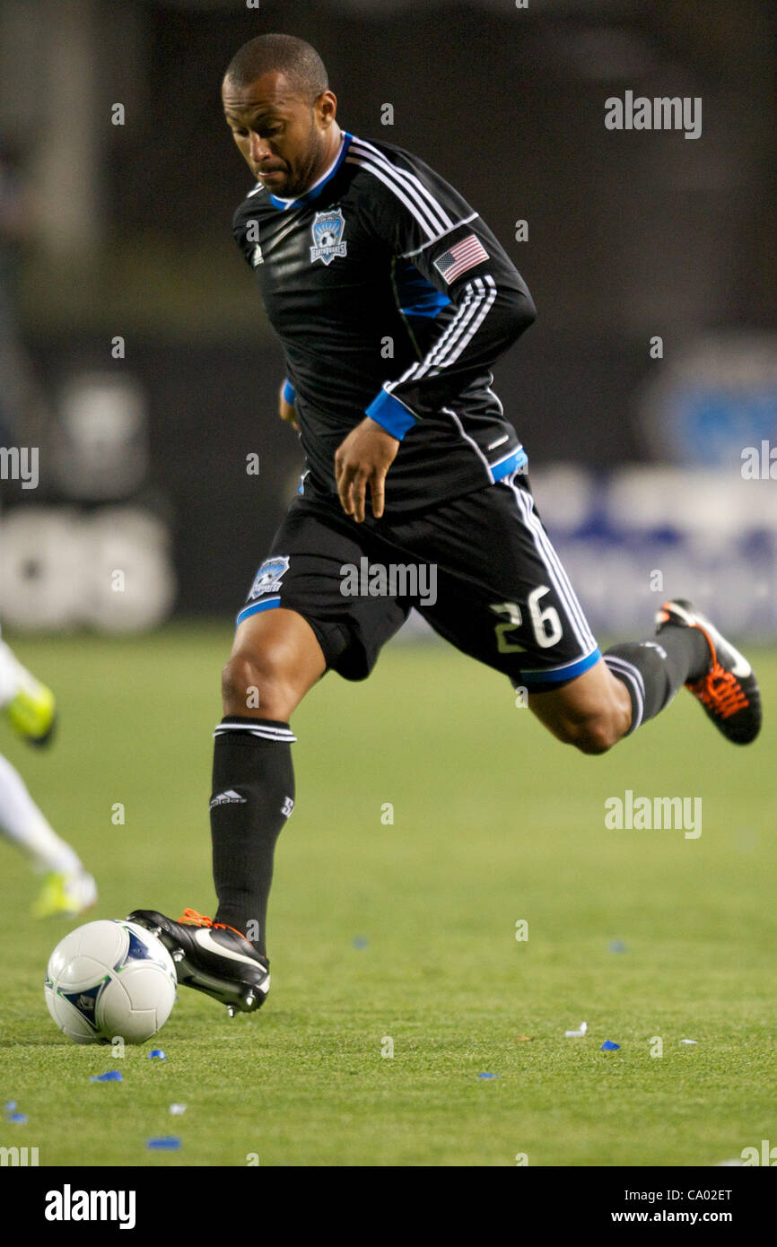 March 10, 2012 - Santa Clara, California, U.S - Earthquakes defender Victor Bernardez (26) runs with the ball during the MLS match between the San Jose Earthquakes and New England Revolution at Buck Shaw Stadium in Santa Clara, CA.  The Earthquakes won their home opener 1-0. (Credit Image: © Matt Co Stock Photo