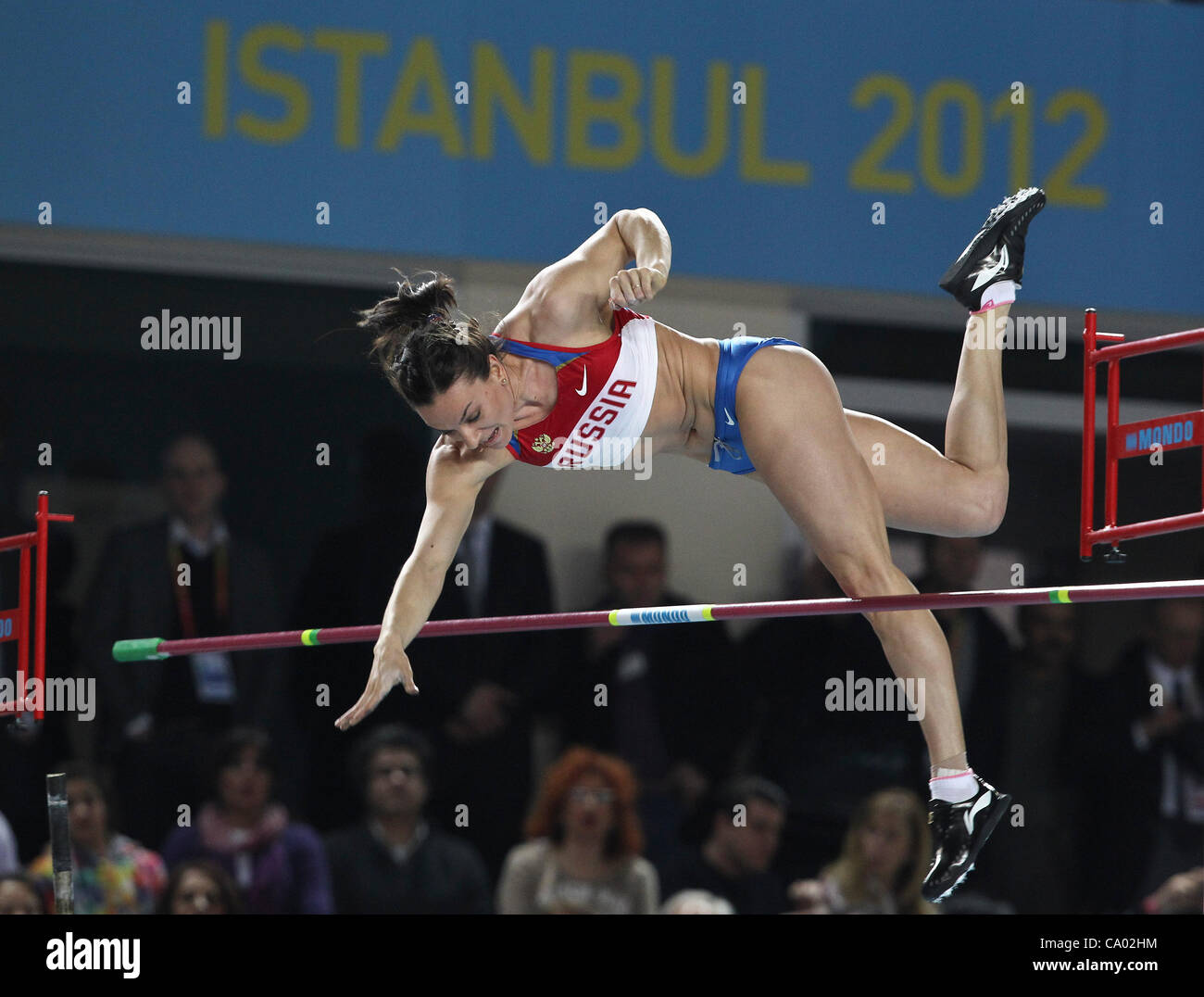 ISTANBUL, TURKEY: Sunday 11 March 2012, Elena Isinbaeva -RUS- of Russia tries to clear 5.02m to set a new world record in the women's pole vault during the final day of the 2012 IAAF World Indoor Championships being held at the Atakoy Athletics Arena in Istanbul. Photo by Roger Sedres-ImageSA Stock Photo