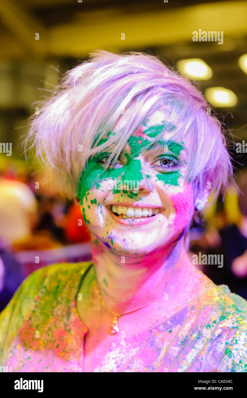 Belfast, UK - 11/03/2012. Holi Festival of Colours is celebrated in Belfast Stock Photo