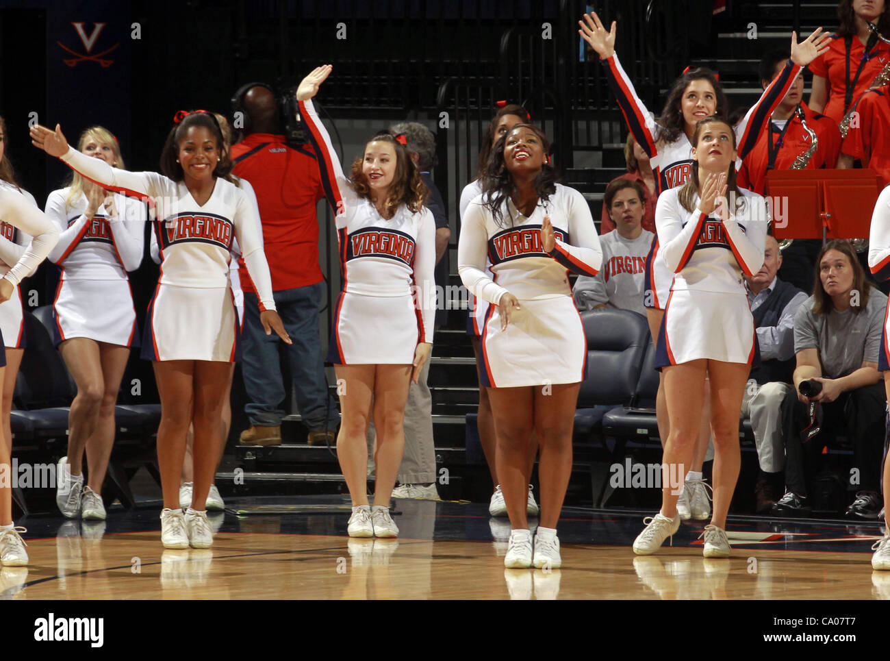 Nov. 20, 2011 - Charlottesville, Virginia, United States - The Virginia Cavaliers cheerleaders perform during the game on November 20, 2011 against the Tennessee Lady Volunteers at the John Paul Jones Arena in Charlottesville, Virginia. Virginia defeated Tennessee in overtime 69-64. (Credit Image: © Stock Photo