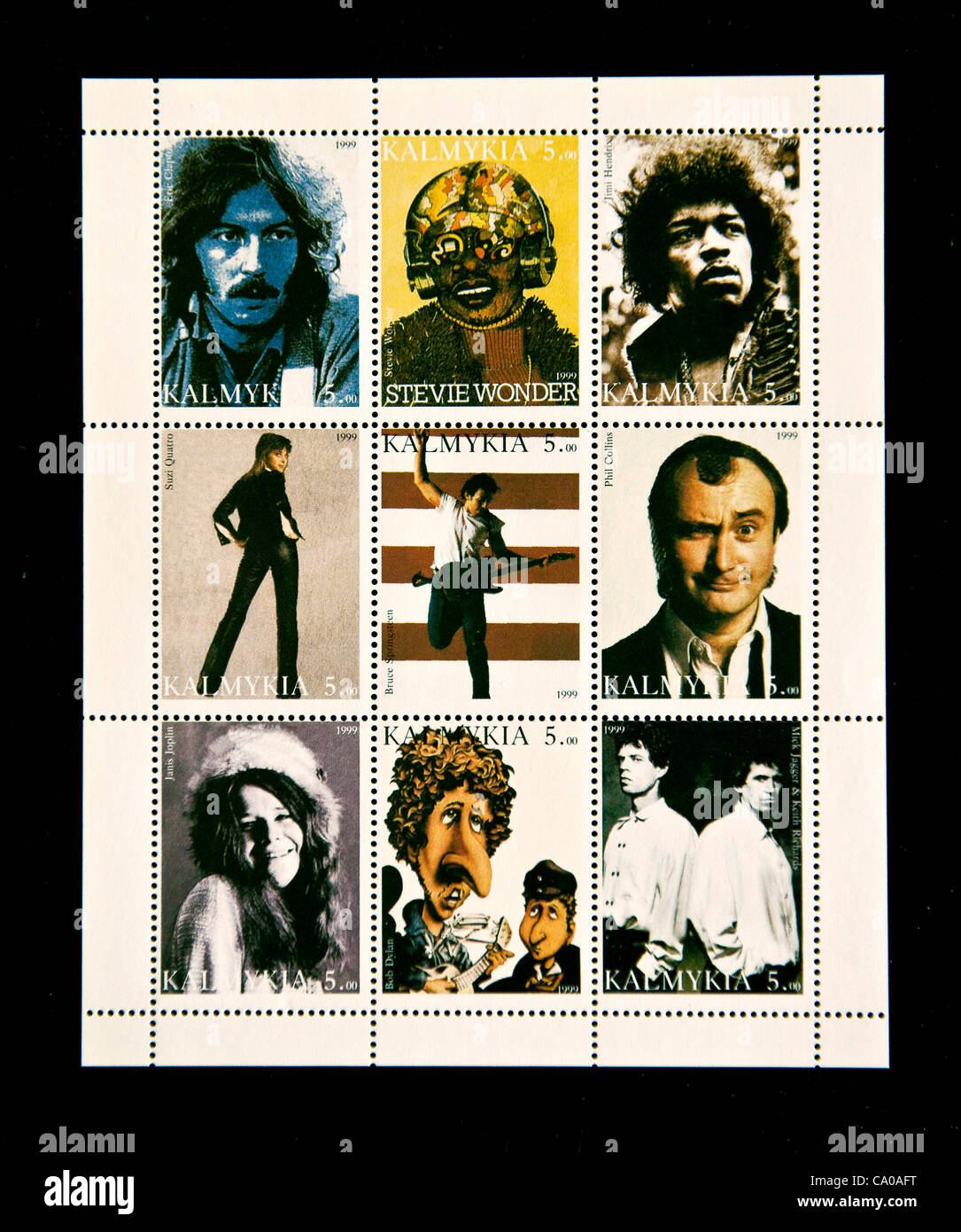 March 12, 2012 - West Long Branch, NJ, USA -  A series of stamps from the Republic of Kalmykia, including one of Bruce Springsteen, one of the approximately 15,000 items which comprise the Bruce Springsteen Special Collection housed on the campus of Monmouth University Stock Photo