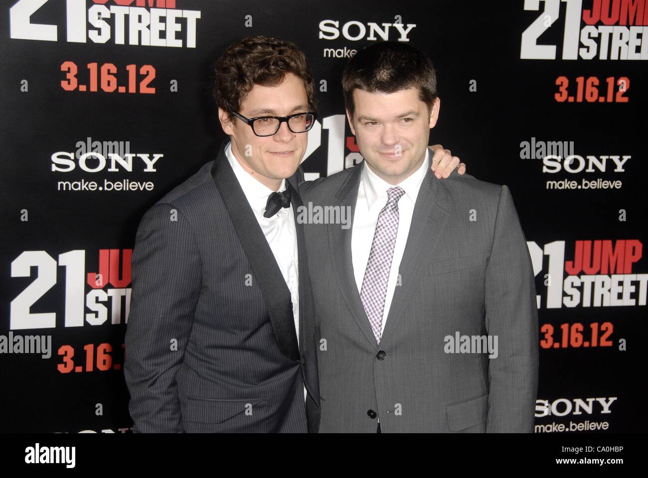 Phil Lord, Chris Miller at arrivals for 21 JUMP STREET Premiere, Grauman's Chinese Theatre, Los Angeles, CA March 13, 2012. Photo By: Dee Cercone/Everett Collection Stock Photo