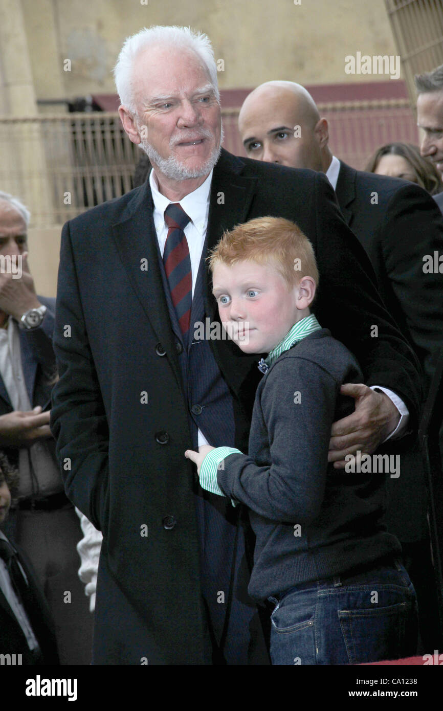 March 15, 2012 - Hollywood, California, U.S. - I15496CHW .Malcom McDowell Honoured With Star On The Hollywood Walk Of Fame.Hollywood Blvd At The Pig n'Whistle British Pub, Hollywood, CA  .03/16/2012 .MALCOM MCDOWELL AND SON BECKETT . 2012(Credit Image: Â© Clinton Wallace/Globe Photos/ZUMAPRESS.com) Stock Photo