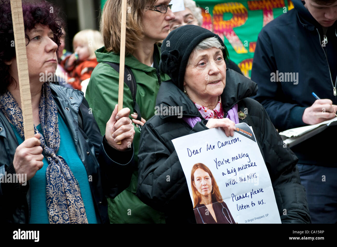 NHS protest in front of Department of Health, Richmond House, Whitehall, London, UK. 17/03/2012 Stock Photo