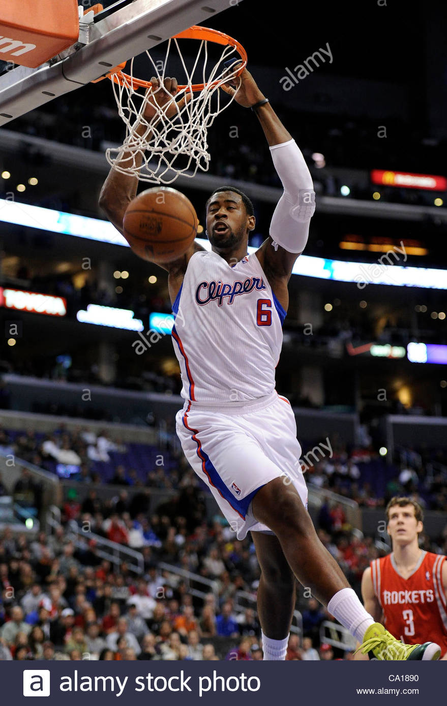 The Clippers Deandre Jordan 6 Dunks The Ball As The Rockets Stock Photo Alamy