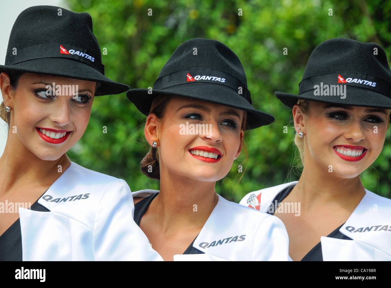 March 18, 2012 - Melbourne, Victoria, Australia - Qantas gird girls pose  for photos at the 2012 Formula One Australian Grand Prix at the Albert Park  Circuit in Melbourne, Australia. (Credit Image: ©