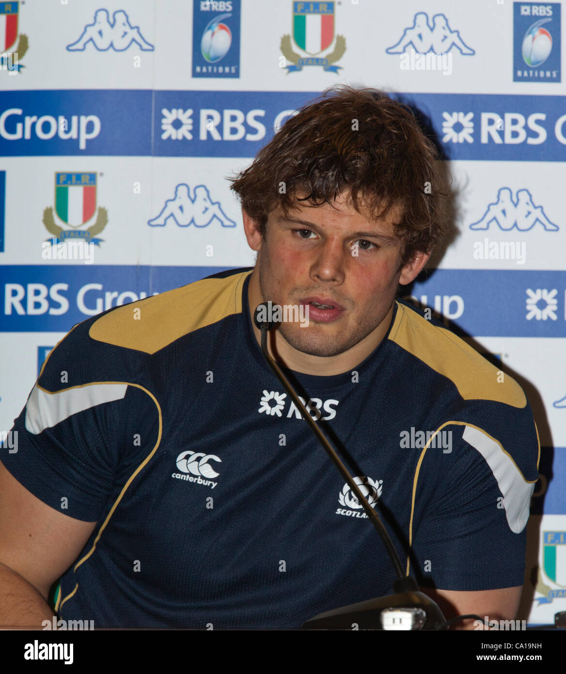 ROME, ITALY, SATURDAY, MARCH 17TH 2012. Six Nations Rugby. Italy vs Scotland. Post match press conference. Scottish team captain Ross Ford.  Italy beat Scotland 13-6 at the Stadio Olimpico in Rome to leave Scotland with the wooden spoon. Stock Photo