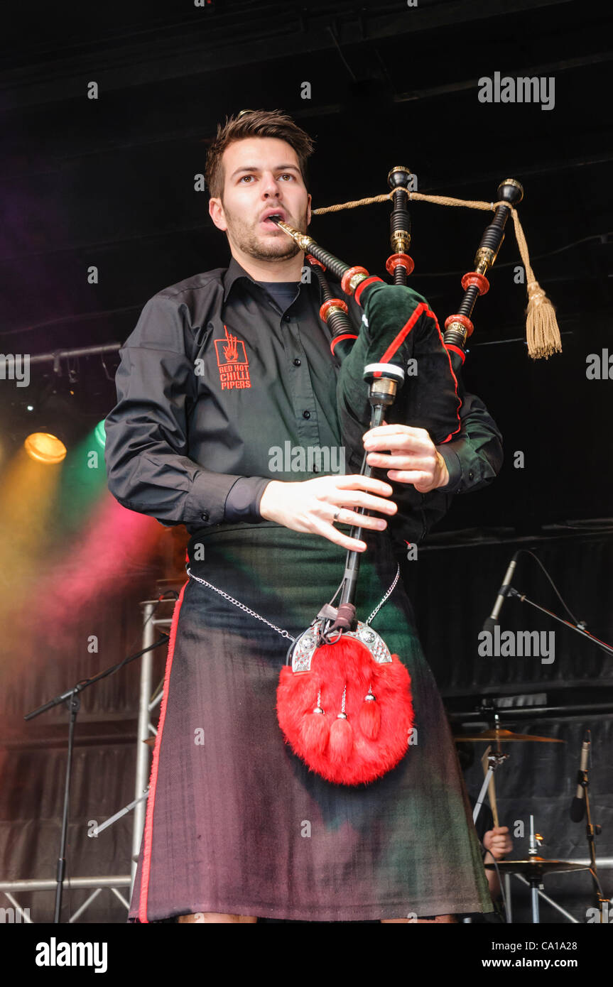 17th March 2012. Belfast, UK The Scottish bagpiperock band "The Red
