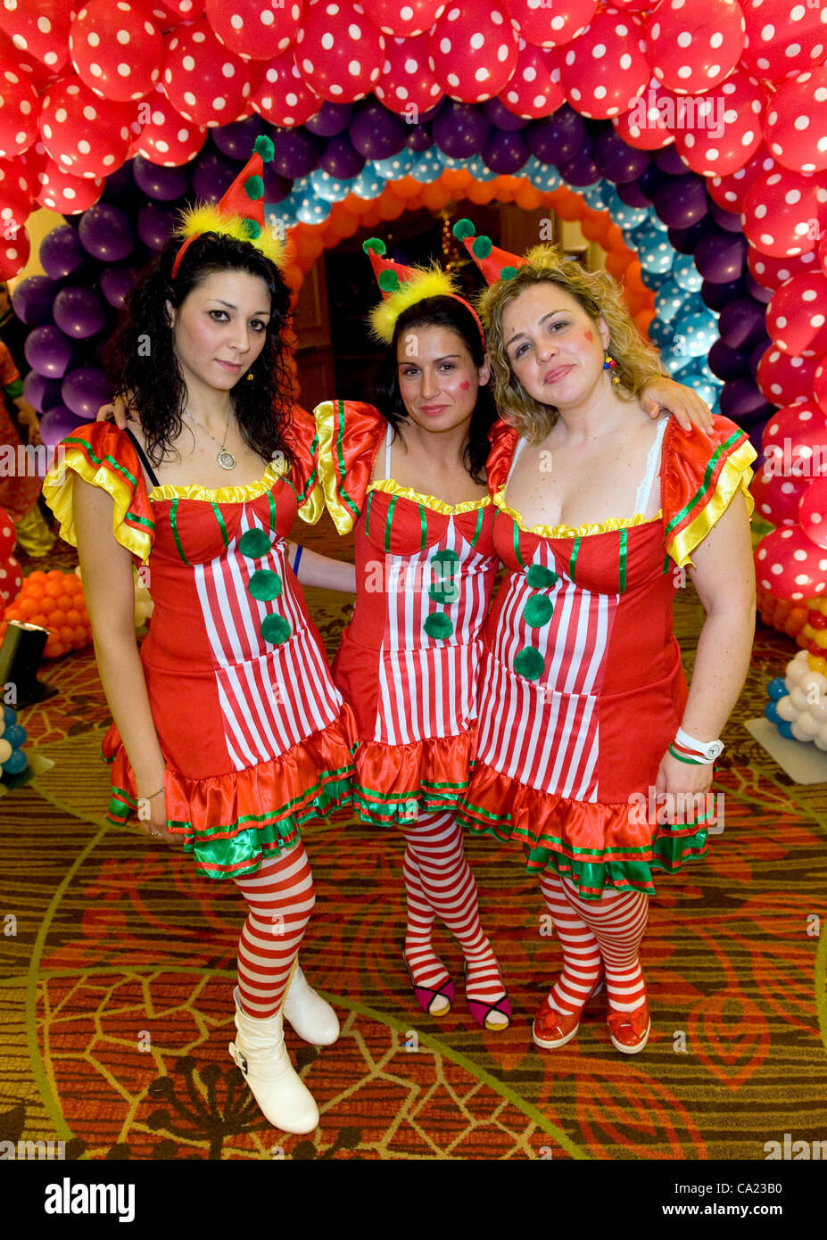 March 22, 2012 - Dallas, Texas, USA -   Balloon artists attend the circus-themed costume party during the biennial World Balloon Convention at the Sheraton Dallas Hotel.  Attended by approximately 700 balloon artistry delegates and competitors from 46 countries, the WBC features sculptire contests,  Stock Photo