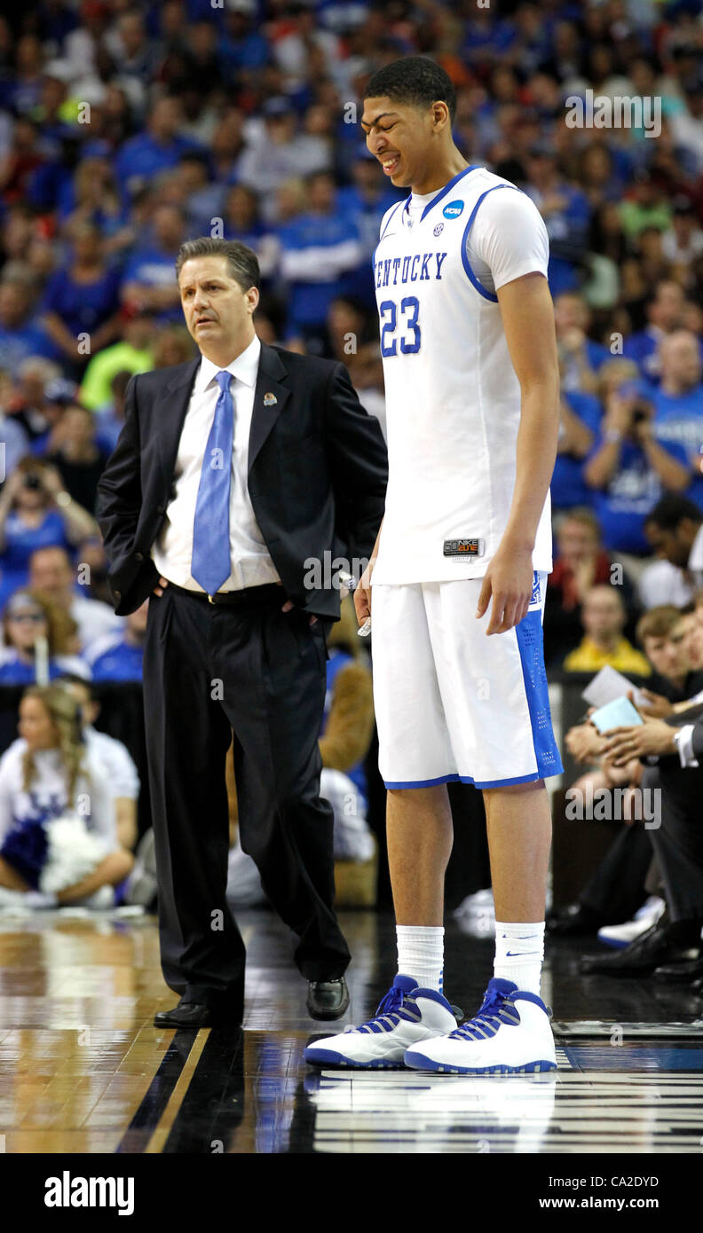 March 25, 2012 - Atlanta, GA, USA - Kentucky Wildcats forward Anthony Davis  (23) grimaced before re-entering the game after an injury as the University  of Kentucky played Baylor University in the, image size:792x1390