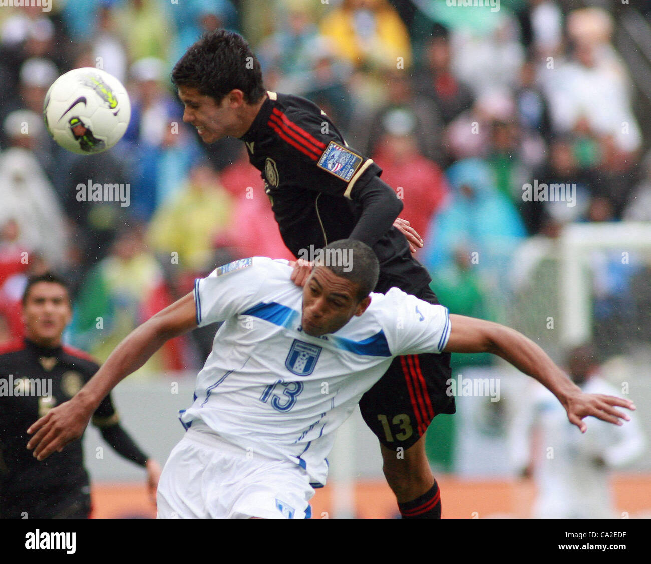 March 25, 2012 - Los Angeles, California, U.S. - Mexico's Diego Reyes (top) and Honduras' Eddie Hernandez battle for a head ball  during the first half of a 2012 CONCACAF Men's Olympic Qualifying game at The Home Depot Center on March 25, 2012 in Carson, California. (Credit Image: © Ringo Chiu/ZUMAP Stock Photo