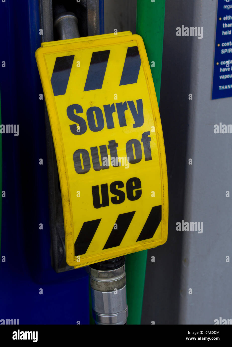Sorry Not in Use, unleaded fuel pump at Sainsburys (Upton, Merseyside) showing the current panic buying on fuel due to potential tanker driver strike Stock Photo