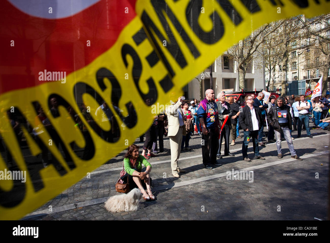 Paris, France. 29.03.2012. Picture shows the General Confederation of Labour (CGT), one of the major French confederations of trade unions, demonstrating against cuts outside the Ministry of Health, Paris headquarters. Stock Photo