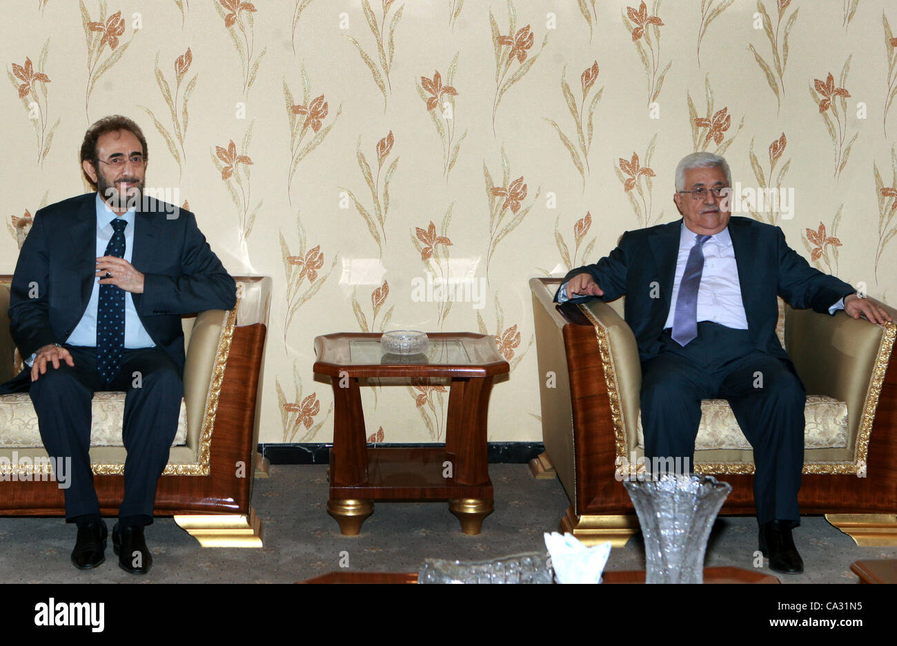 Baghdad, Iraq - Palestinian President, Mahmoud Abbas (Abu Mazen), meets with Iraqi Defense Minister, in the Iraqi capital Baghdad, on Mar. 28, 2012.  Photo by Thaer Ganaim (Credit Image: © Thaer Ganaim  Apaimages/APA Images/ZUMAPRESS.com) Stock Photo