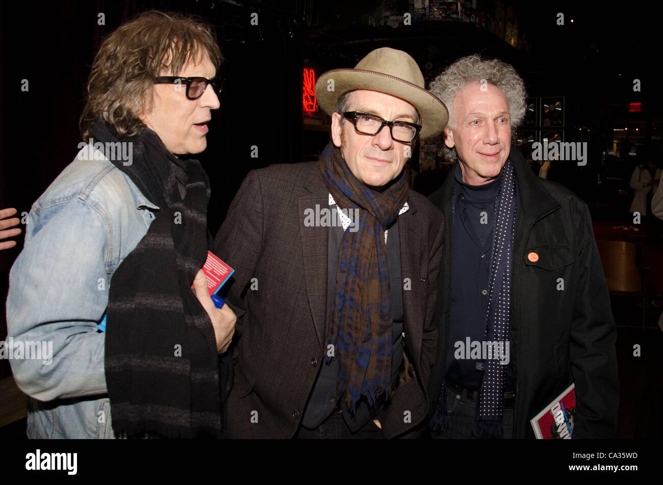 Mick Rock, Elvis Costello, Bob Gruen at instore appearance for