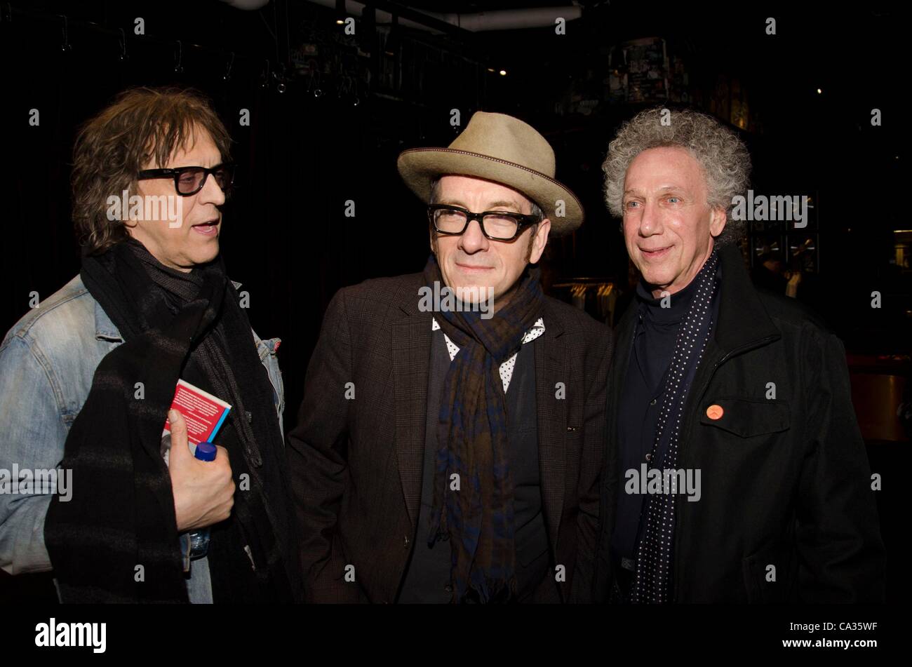 Mick Rock, Elvis Costello, Bob Gruen at instore appearance for