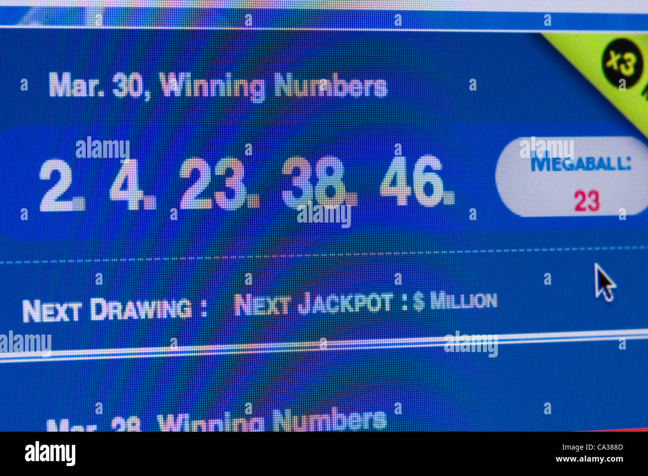 Mega Millions Winning Lottery Numbers for March 30, 2012. The 640