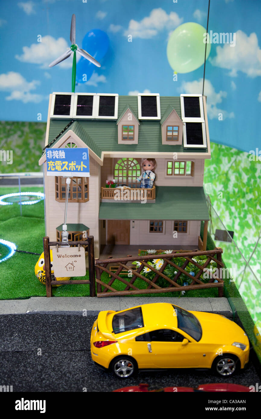 May 31st 2012, Tokyo, Japan. Small home shows a solar panel in the ...