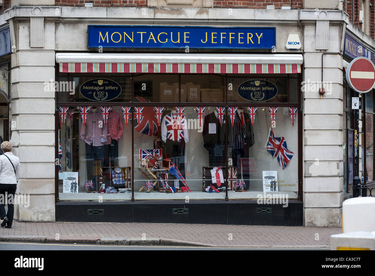 Montague Jeffery shop front Flying the Union Jack to celebrate the   Queen's diamond jubilee Northampton Northants England UK Stock Photo