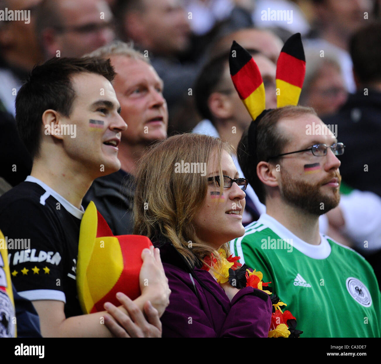 31.05.2012. Leipzig, Germany.  Supporters of team Germany during the international friendly soccer match Germany vs Israel at Red Bull Arena in Leipzig, Germany, 31 May 2012. Stock Photo