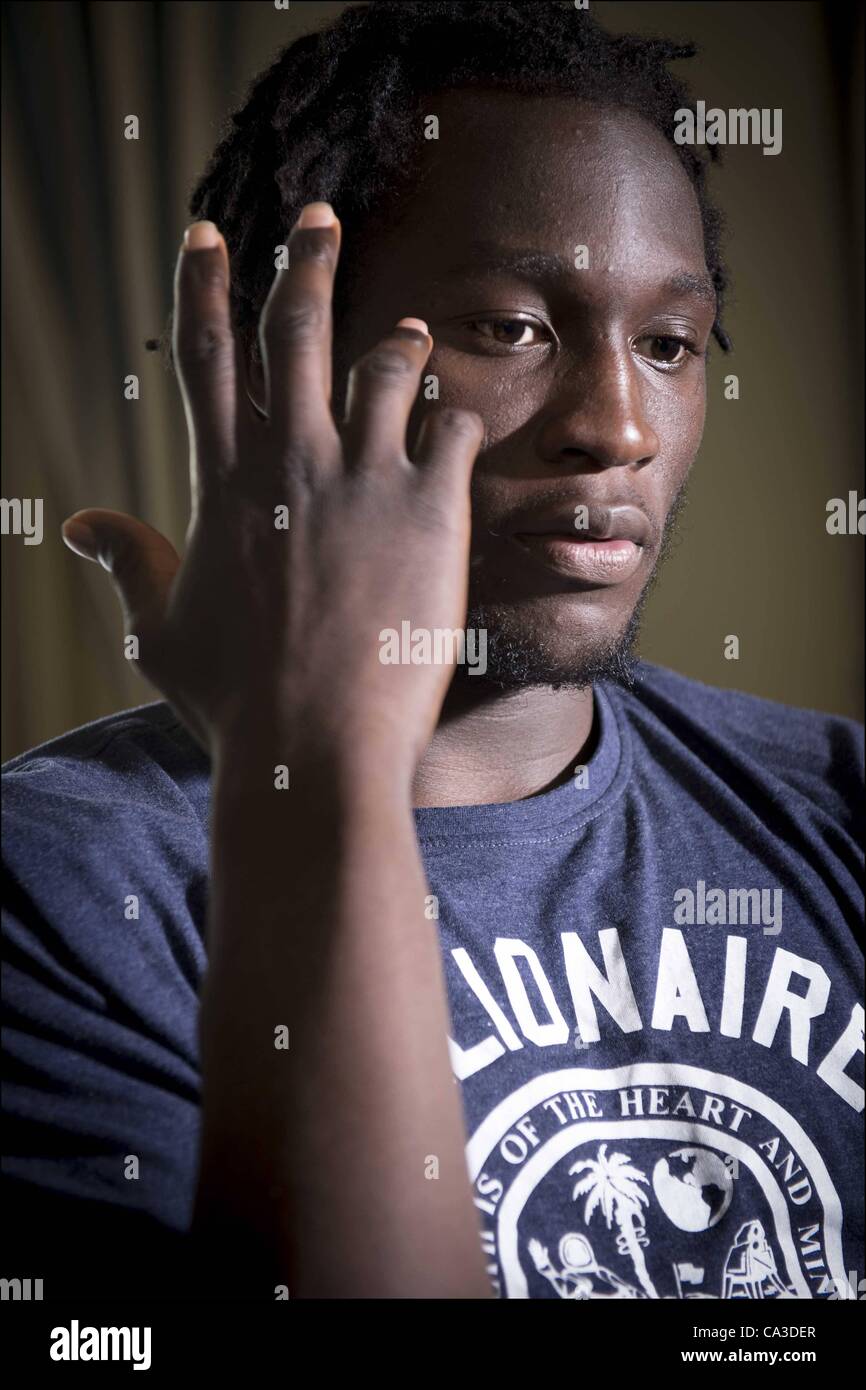 30.05.2012. France.   Romelu Lukaku in a personal interview photoshoot given for the A Liege in France. Stock Photo