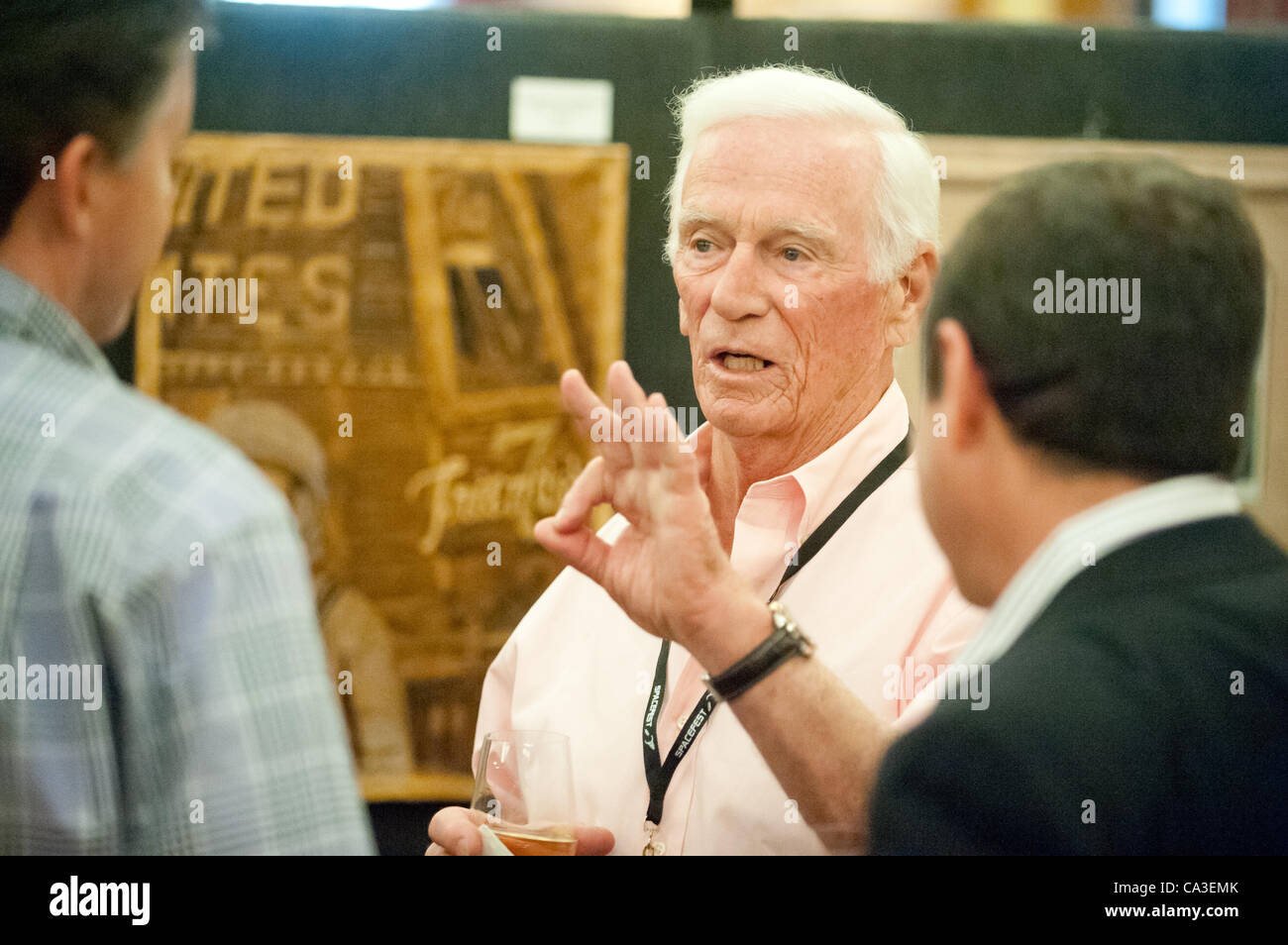 May 31, 2012 - Astronaut GENE CERNAN, who flew on both Gemini and Apollo missions and is the last man to have walked on the moon, is in Tucson, Ariz. at the Spacefest IV convention on the day the private Space-X space craft Dragon successfully splashed down marking a successful end to the first comm Stock Photo