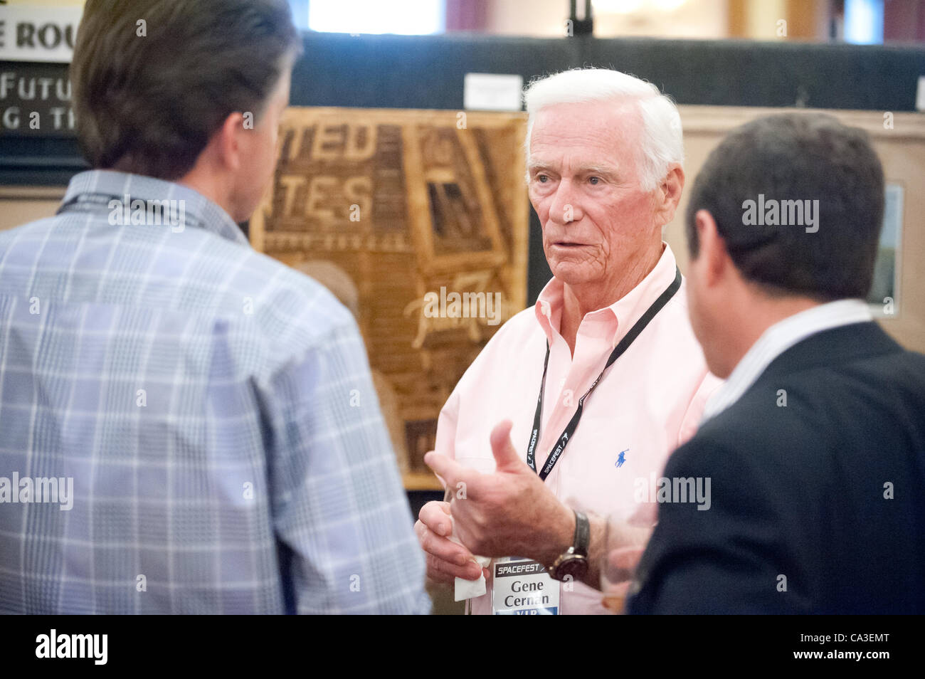 May 31, 2012 - Astronaut GENE CERNAN, who flew on both Gemini and Apollo missions and is the last man to have walked on the moon, is in Tucson, Ariz. at the Spacefest IV convention on the day the private Space-X space craft Dragon successfully splashed down marking a successful end to the first comm Stock Photo