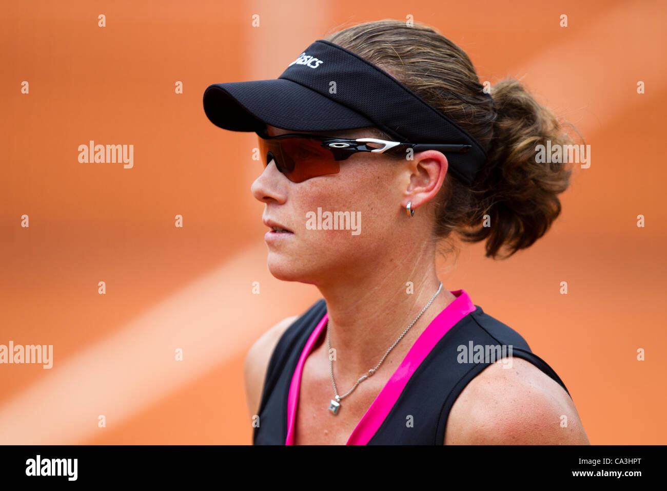 01.06.2012 Paris, France. Samantha Stosur in action against Nadia Petrova on day 6 of the French Open Tennis from Roland Garros. Stock Photo