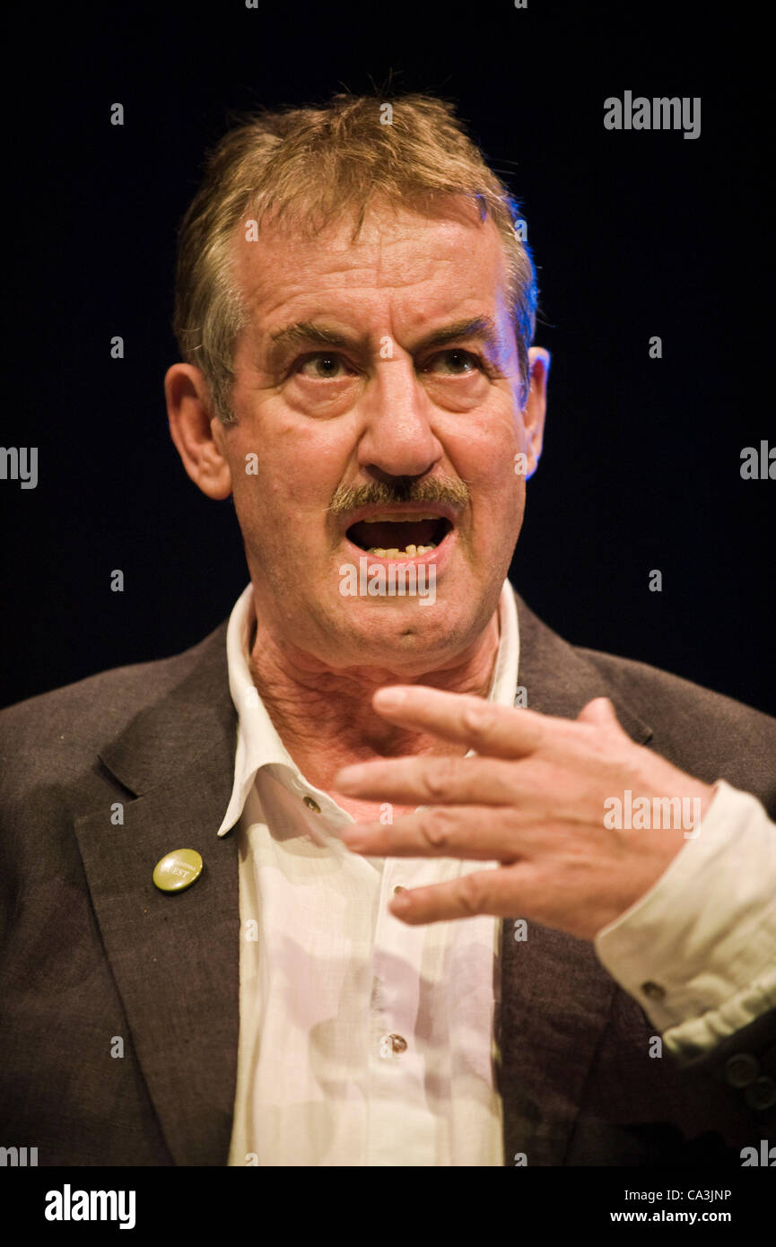 John Challis, actor, speaking about his memoir 'Being Boycie' at The Telegraph Hay Festival, Hay-on-Wye, Powys, Wales, UK. Stock Photo