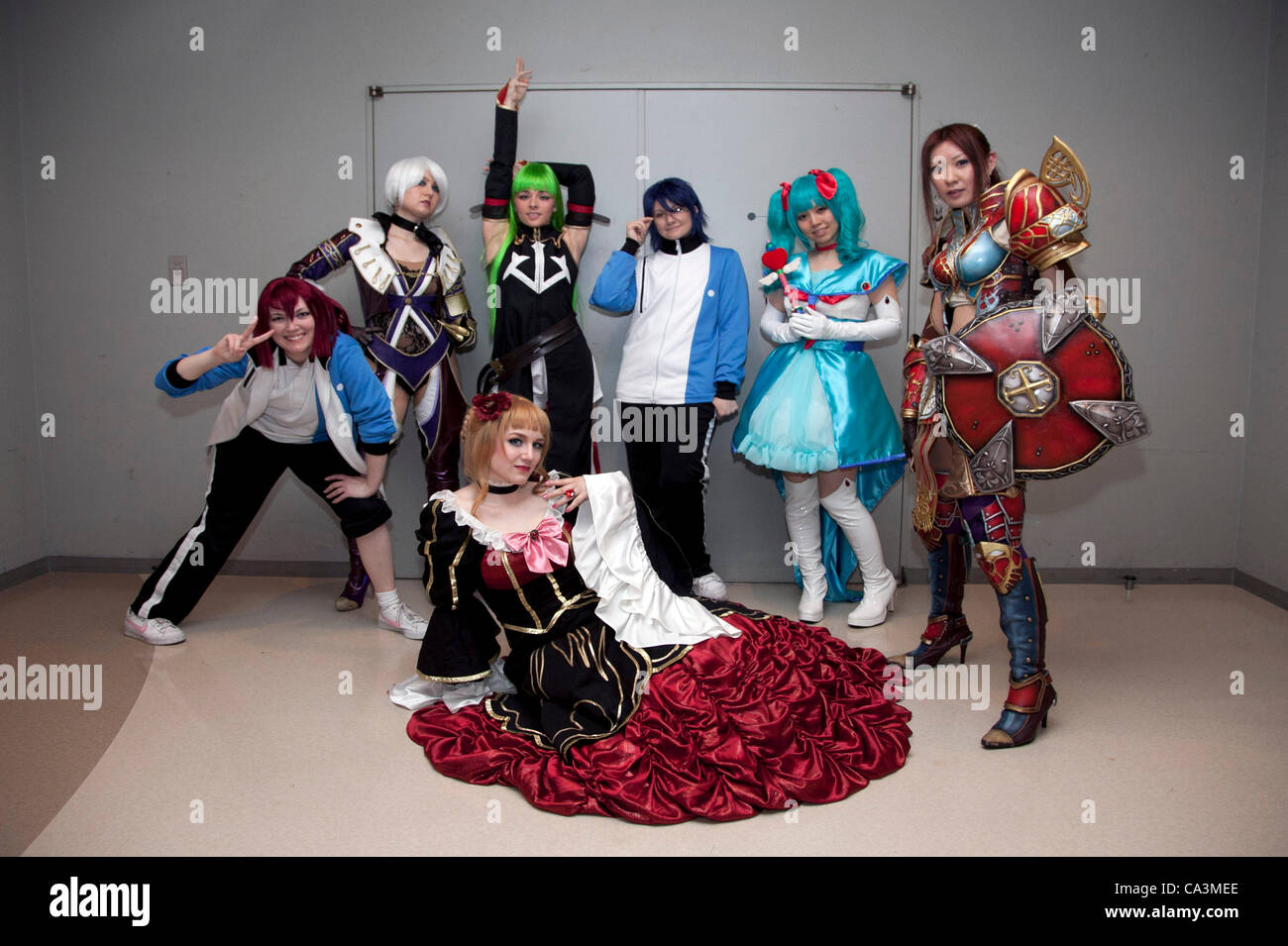 June 2, 2012, Tokyo, Japan - Foreing women dress as a anime character during the Moe Culture Festival 2012.  The Anime and Cosplay exhibition 'Moe Culture Festival 2012' lasts from June 2nd to 3th at Otaku Sangyou Plaza Pio. (Photo by Rodrigo Reyes Marin/AFLO) Stock Photo