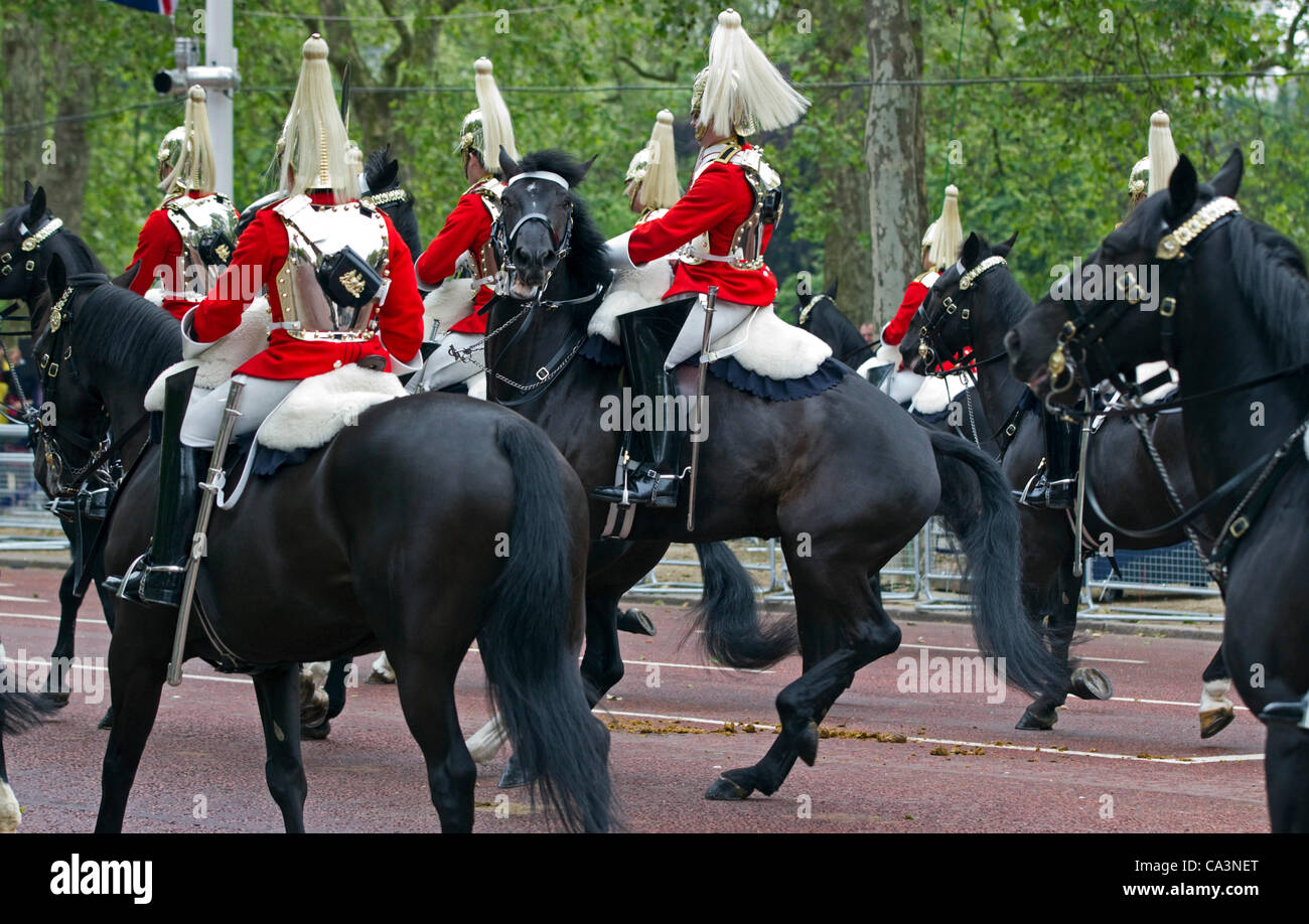 A horse is frightening as the Household Cavalry ride to Trooping the Colour Major General's