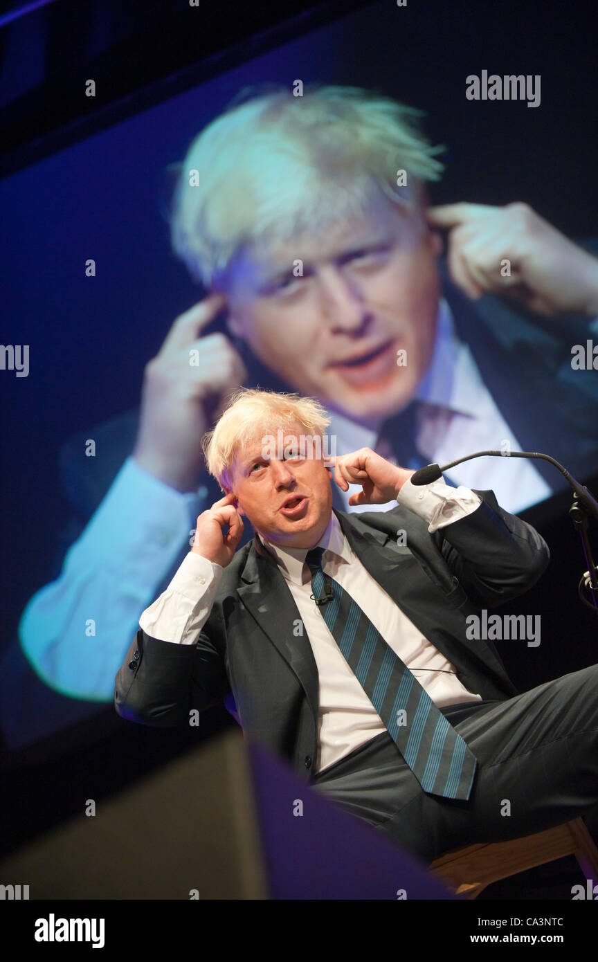 Saturday 2nd June 2012. Hay-on-Wye, UK. Boris Johnson, Mayor of London, talks to the audience at the Telegraph Hay Festival. Photo Credit: Graham M. Lawrence/Alamy Live News. Stock Photo