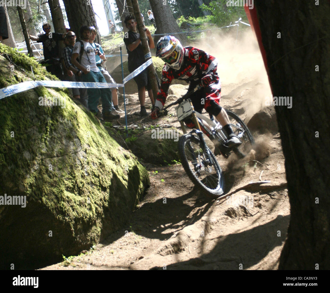 02.06.2012.  Val Di Sole, Italy. Aaron GWIN (USA) in action during the 2012 UCI World Cup Mountain Biking Downhill, Val Di Sole Italy June 1st Stock Photo