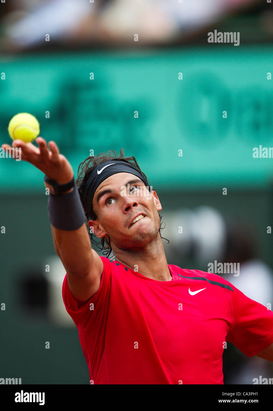 02.06.2012 Paris, France. Rafael Nadal in action against Eduardo Schwank on day 7 of the French Open Tennis from Roland Garros. Stock Photo
