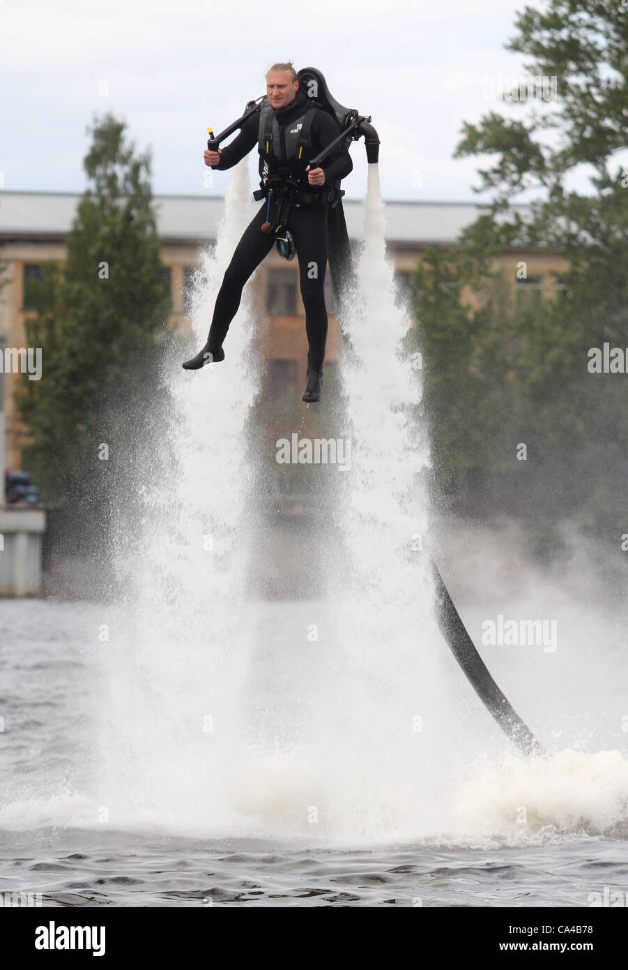 May 31, 2012 - St. Petersburg, Russia - May 31,2012.St.Petersburg,Russia. Pictured: Presentation of The Jetlev-Flyer jetpack at Baltic Marine Festival 2012.The Jetlev-Flyer is a personal jet pack for the water sports set.The Jetlev-Flyer is a James Bond-like jetpack powered by high-pressure water. ( Stock Photo