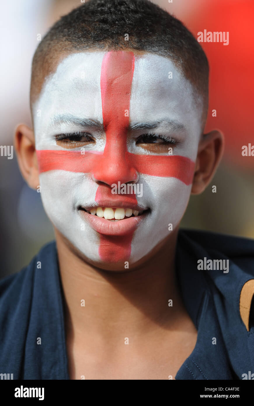 A YOUNG ENGLAND FAN WITH A PAI ENGLAND V BELGIUM WEMBLEY STADIUM LONDON ENGLAND 02 June 2012 Stock Photo
