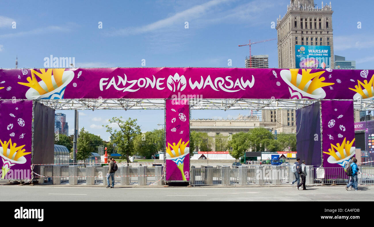Entrance gates to Fan Zone for Euro 2012 in Warsaw, Poland. Wednesday 06 June 2012. The UEFA European Football Championship begins Friday, 8 June 2012. Stock Photo