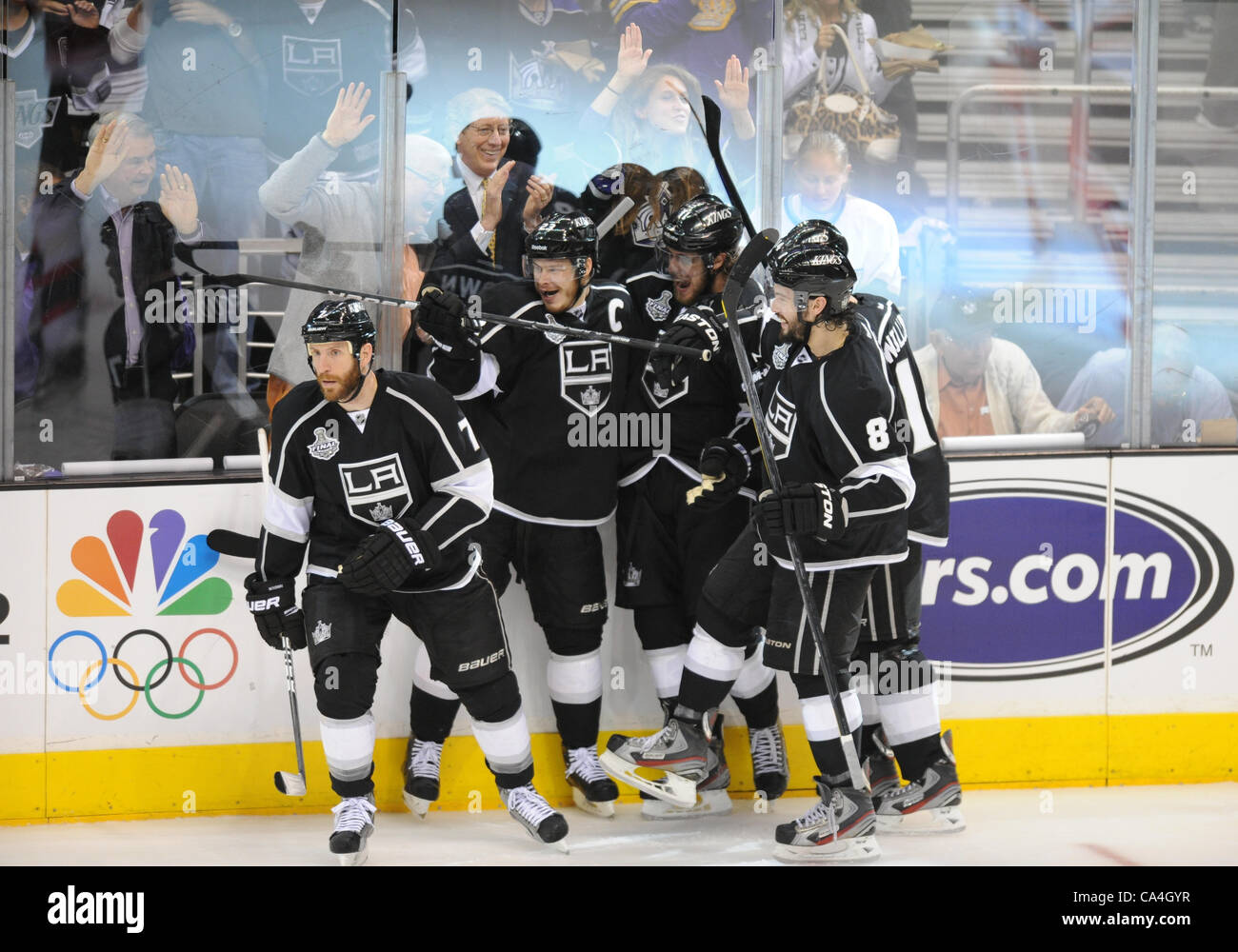o4.06.2012. Staples Center, Los Angles, California.  The LA Kings celebrate their second goal of the game during game 3 of the Stanley Cup Final between the New Jersey Devils and the Los Angeles Kings at the Staples Center in Los Angeles, CA. Stock Photo