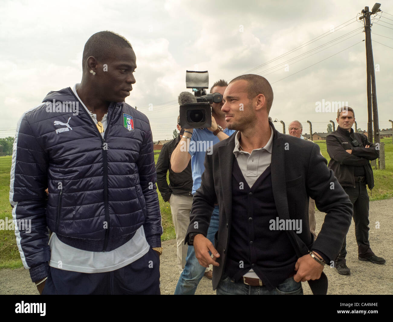 (L-R) Mario Balotelli (ITA), Wesley Sneijder (NED), JUNE 6, 2012 - Football / Soccer : Italy and Netherlands' national football players visit to the Auschwitz-Birkenau former Nazi concentration camp in Oswiecim, Poland. (Photo by Maurizio Borsari/AFLO) [0855] Stock Photo