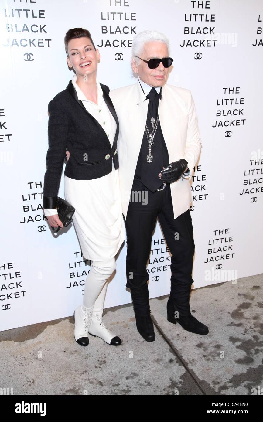 Linda Evangelista, Karl Lagerfeld at arrivals for The Little Black Jacket:  CHANEL's Classic Revisited By Karl Lagerfeld And Carine Roitfeld New York  Exhibition Celebration, Swiss Institute, New York, NY June 6, 2012.
