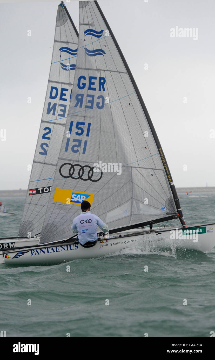 07.06.2012.  Weymouth, England. Skandia Sail for Gold Regatta. Germany's Mattieu Miller in action at Weymouth. Stock Photo