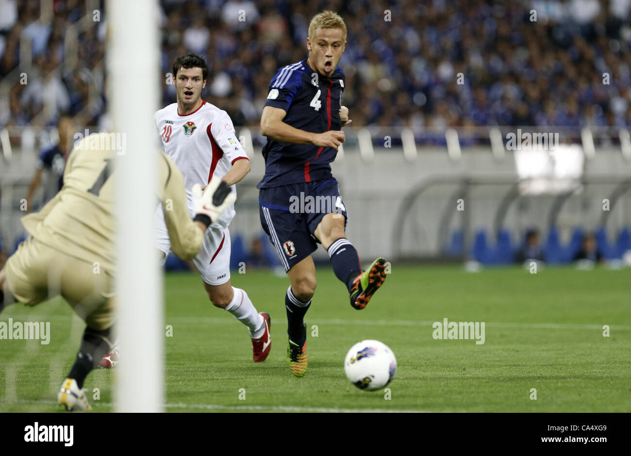 June 8, 2012 - Saitama, Japan - KEISUKE HONDA of Japan scores a goal during the 2014 World Cup  Qualifying match between Japan vs Jordan at Saitama Stadium on June 8, 2012 in Saitama, Japan. (Credit Image: © Shugo Takemi/Jana Press/ZUMAPRESS.com) Stock Photo