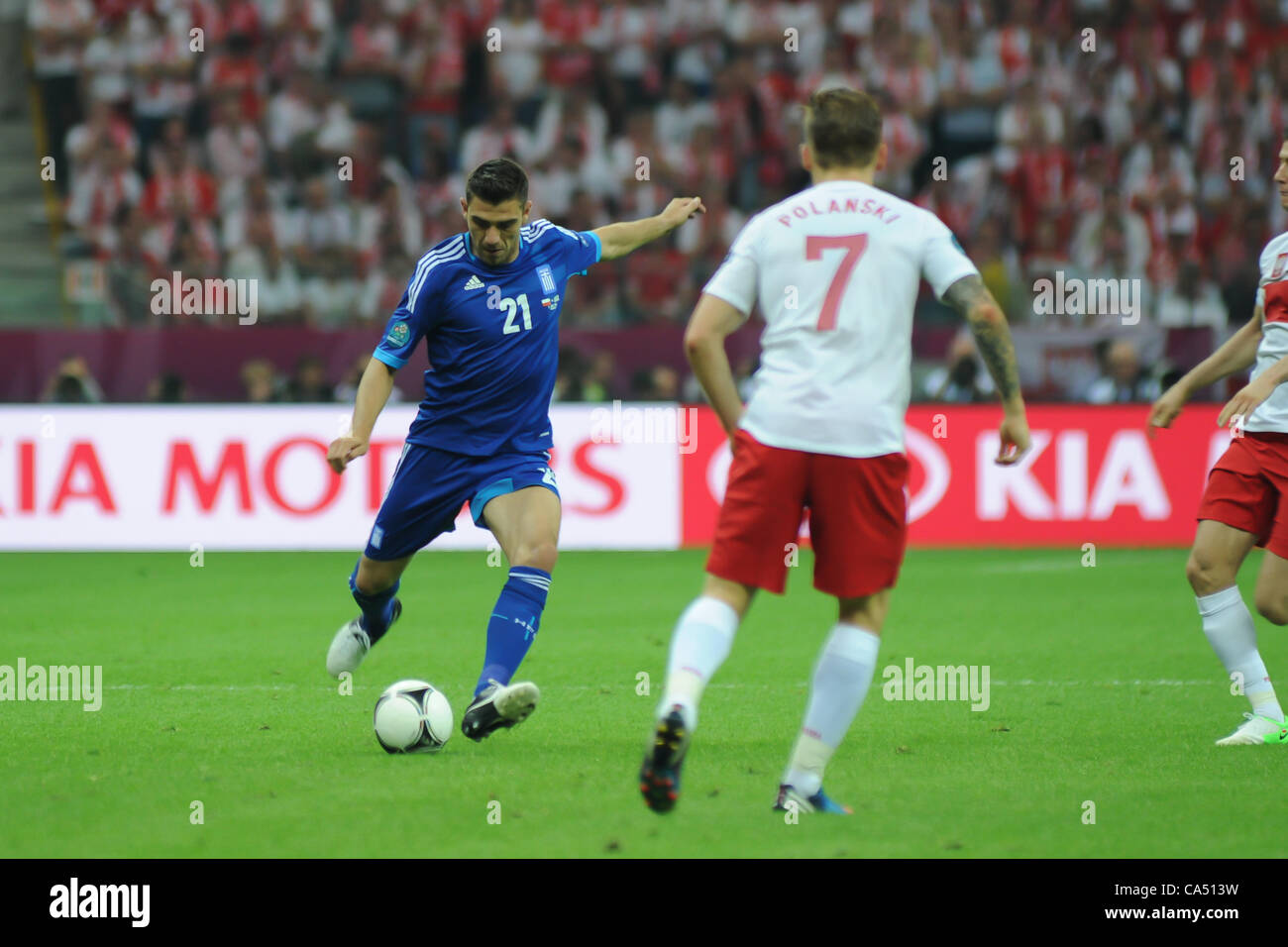 08.06.2012 Warsaw, Poland. Kostas Katsouranis (Panathinaikos FC) in action for Greece during the European Championship Group A game between Poland and Greece from the National Stadium. Stock Photo