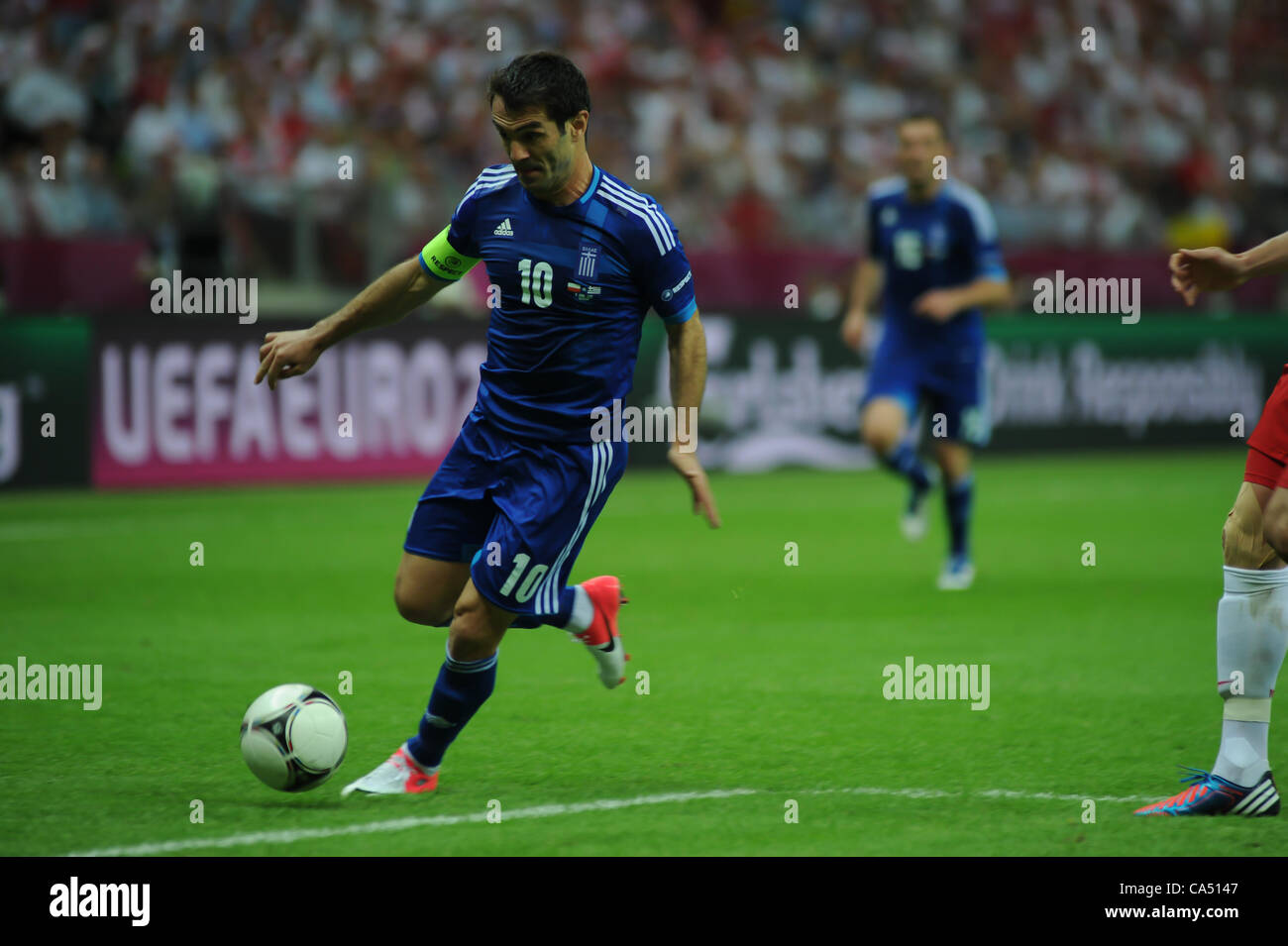 08.06.2012 Warsaw, Poland. Giorgos Karagounis (Panathinaikos FC) in action for Greece during the European Championship Group A game between Poland and Greece from the National Stadium. Stock Photo