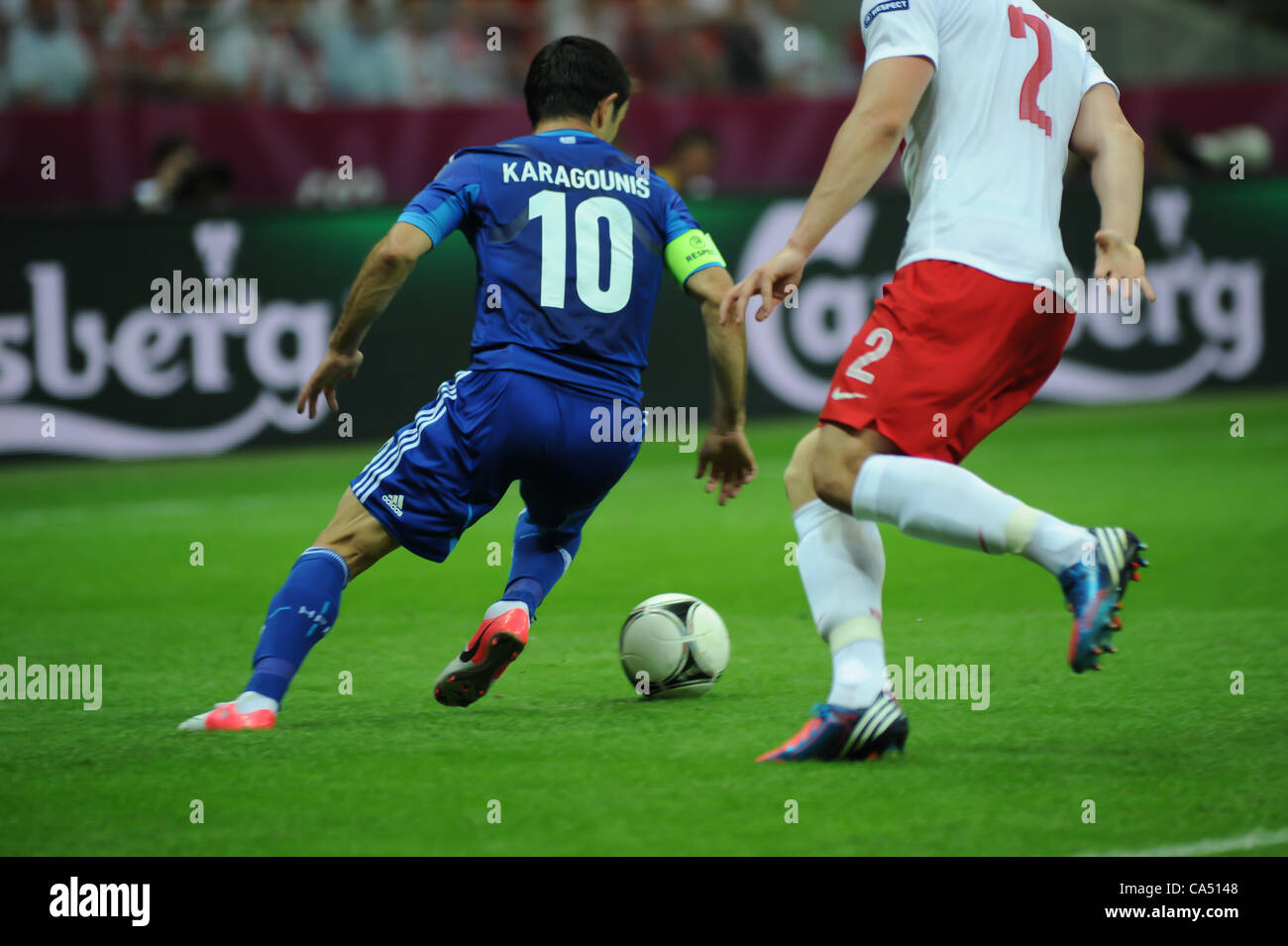 08.06.2012 Warsaw, Poland. Giorgos Karagounis (Panathinaikos FC) in action for Greece during the European Championship Group A game between Poland and Greece from the National Stadium. Stock Photo