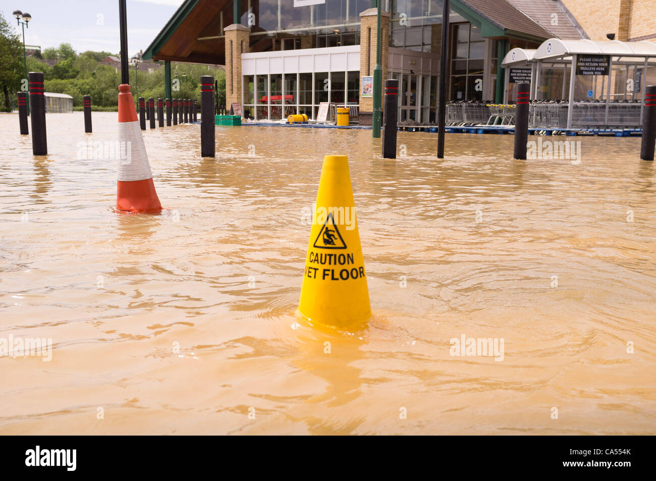 Saturday 9 June 2012 Morrisons Supermarket flooded The River Rheidol